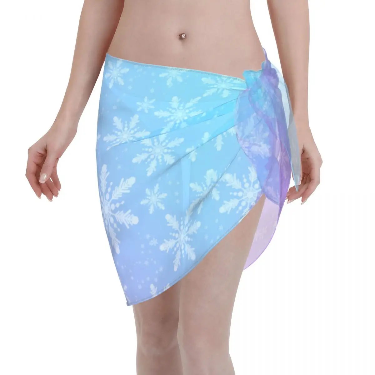 

Sexy Women Blue Bokeh Snowflakes Polyester Scarf Cover Ups Abstract Christmas Bikini Cover-Up Sarong Ladies Skirt