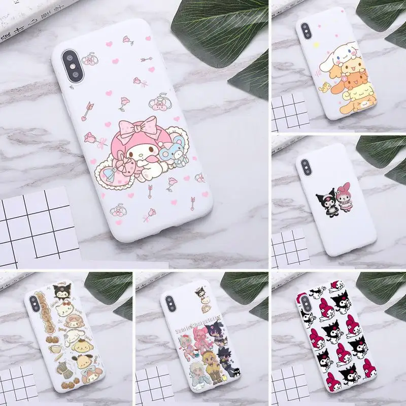 

Cute Hello Kitty Sanrio Kuromi Phone Case For iphone 14 Plus 13 12 11 Pro Max Mini XS X Xs SE 2020 XR Candy White Silicone Cover