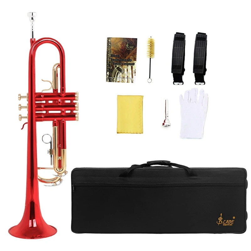 

SLADE Trumpet Bb Instrument With Mouthpiece Gloves Cleaning Cloth Carrying Case Musical Instrument Trumpet Red