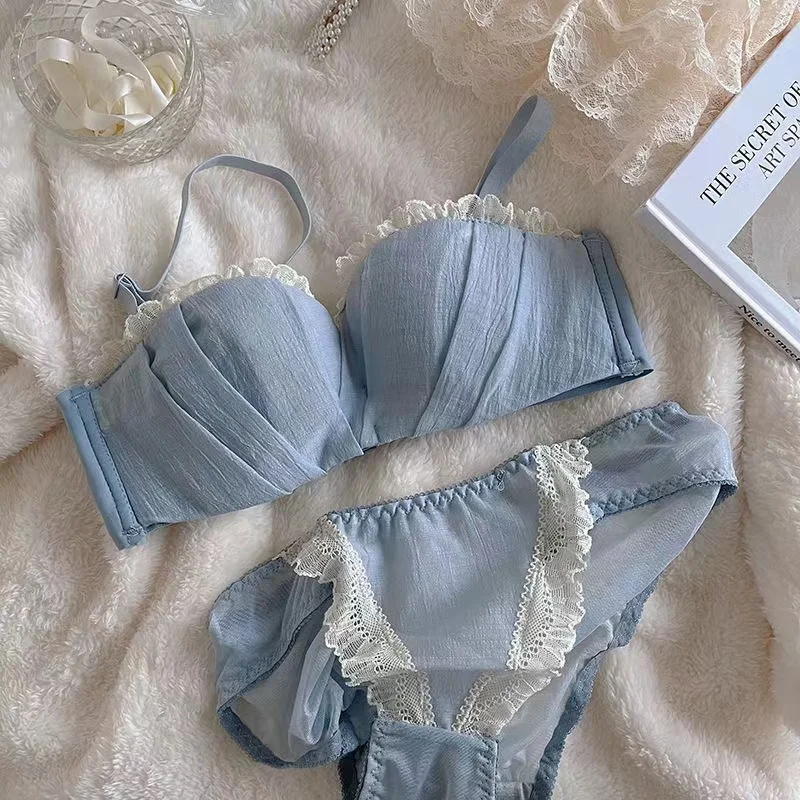 Girls' small bra set breasts gather bralette underwear women's Japanese brassiere no steel ring upper anti-sagging student's swe