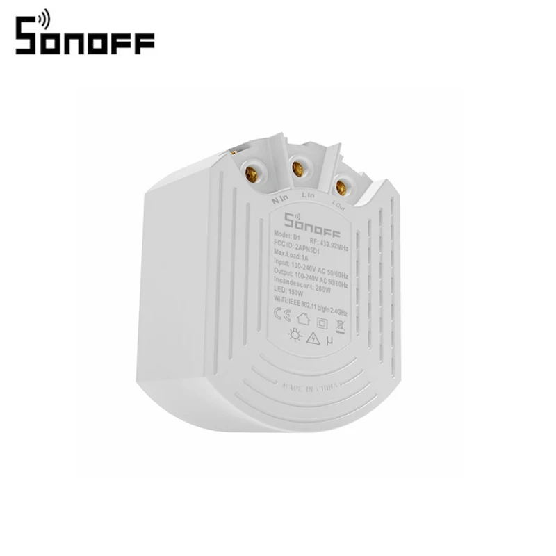

Умный переключатель-диммер SONOFF D1, Wi-Fi, Умный домашний мини-переключатель, модуль регулировки яркости с помощью приложения/голоса/RM433 RF Remote
