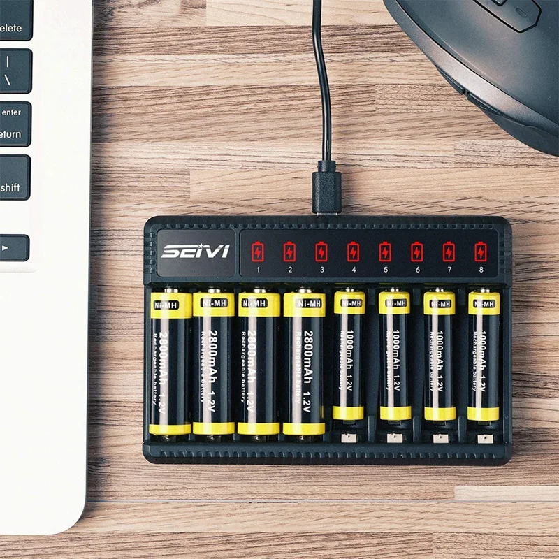 SEIVI 8-местное индивидуальное зарядное устройство AA AAA (высокоскоростная зарядка