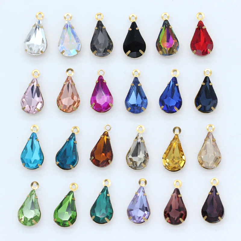 

20pcs/lot Waterdrops Shape Single Hole Connector Rhinestone Crystal Charm Pendant For DIY Jewelry Clothing Accessories Making