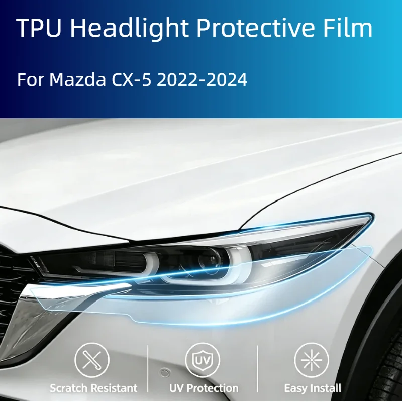Фото Защитная пленка из ТПУ для фар, зеркал заднего вида и B-стойки Mazda CX-5 2022-2024, предварительно вырезанная, прозрачная/дымчатая, антицарапийная наклейка №1