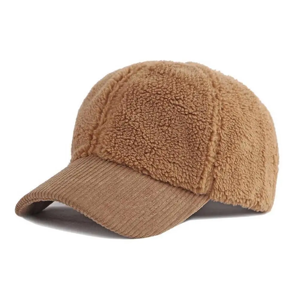 Autumn And Winter Female Baseball Caps Plush Hats For Women Corduroy 55-60cm Adjustable Splicing Design Keep Warm BQ0518