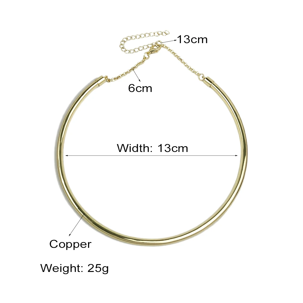 Copper Metal Collar Choker Necklace Round Torque Necklace For Women Simple Fashion Jewelry Gold Color Wide Chocker images - 6