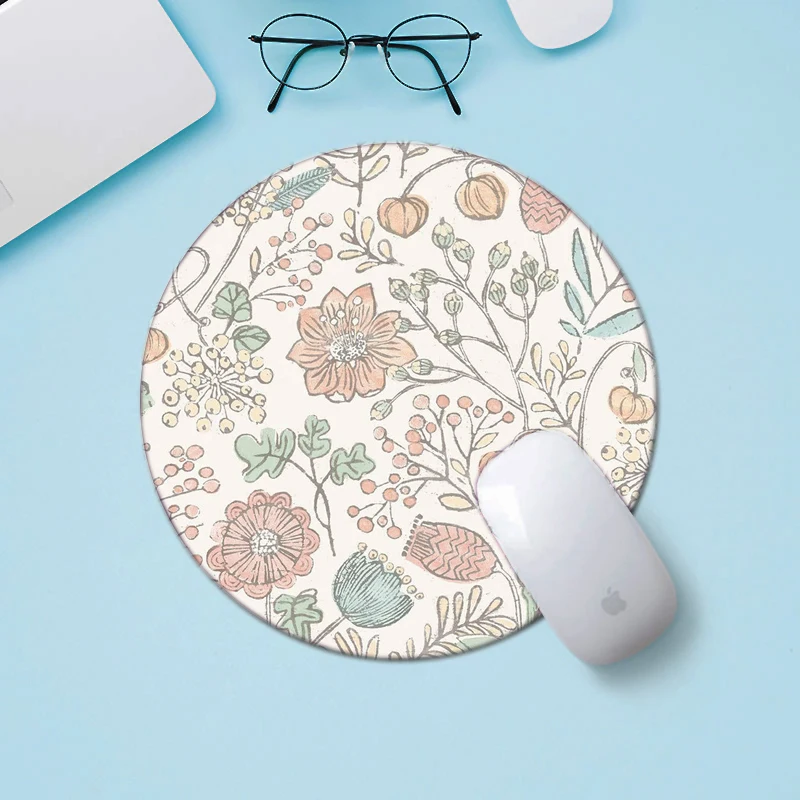 

Floral Gaming Mouse Mat Waterproof Circular Small Mouse Pad Non-Slip Rubber Base MousePads for Office Home Laptop Travel