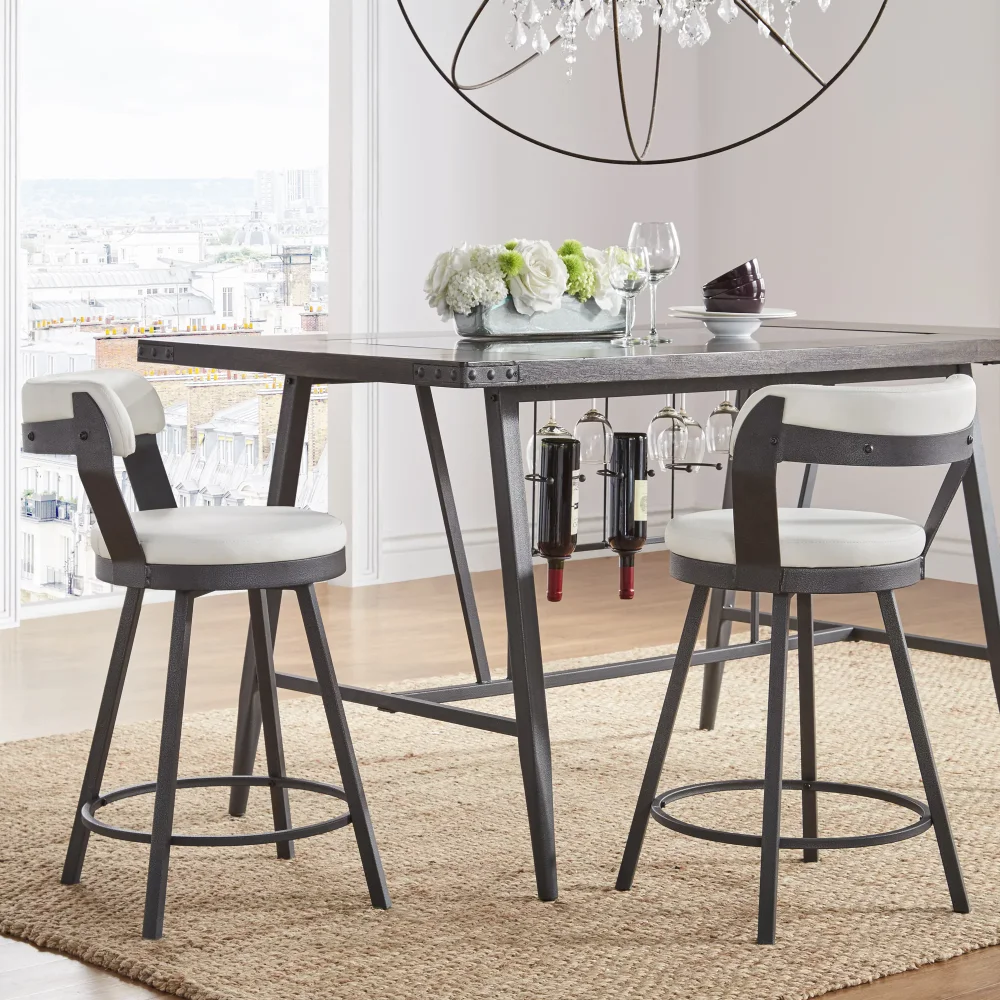 

Weston Home Reinhold Faux Leather Swivel Counter Height Chairs with Metal Legs, Set of 2, White