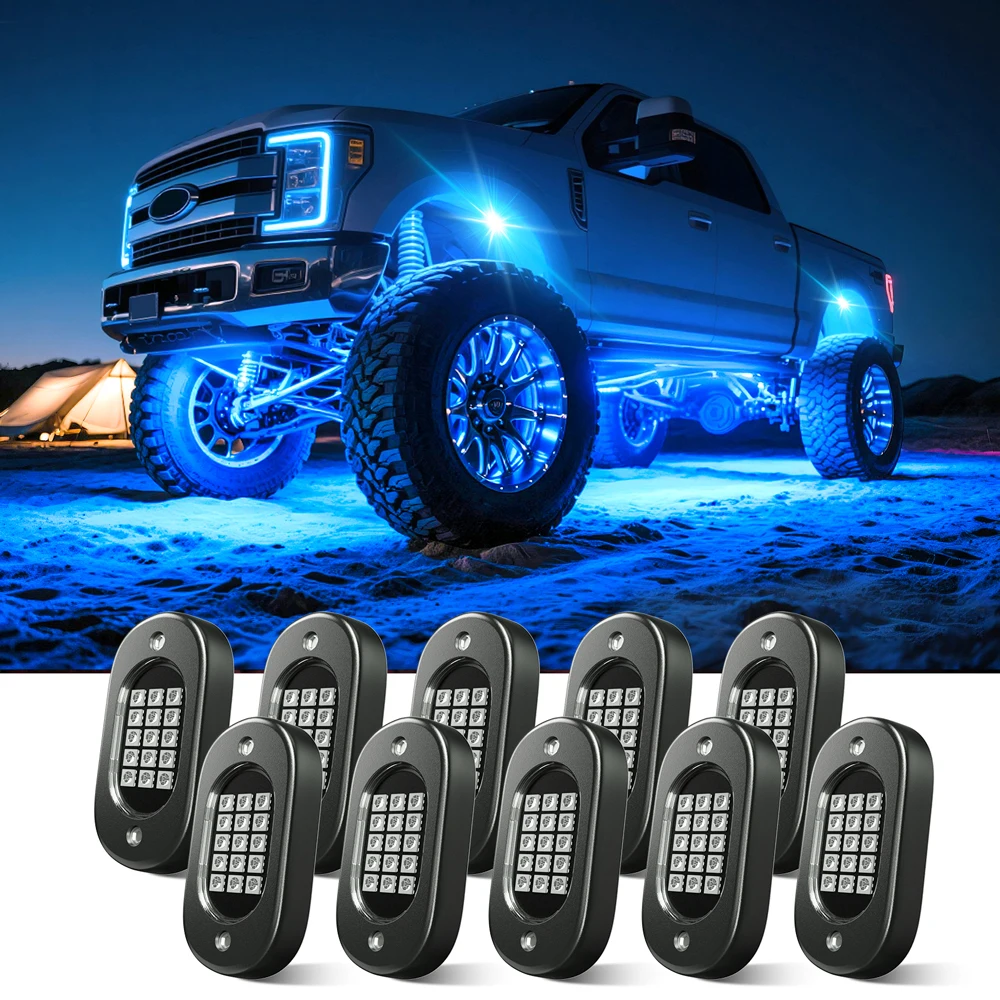 

Rock Lights Автомобильные подвесные фонари Водонепроницаемые подсвеченные автомобильные светодиодные фонари заземления Управление через приложение 12 В Trail Rig Light Автомобиль внедорожник Грузовики