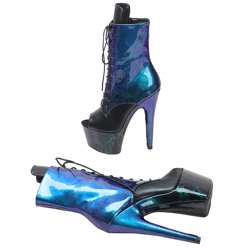 Leecabe 17CM/7Inch PU Upper Platform  Open Toe party High Heels Shoes Pole Dance boots