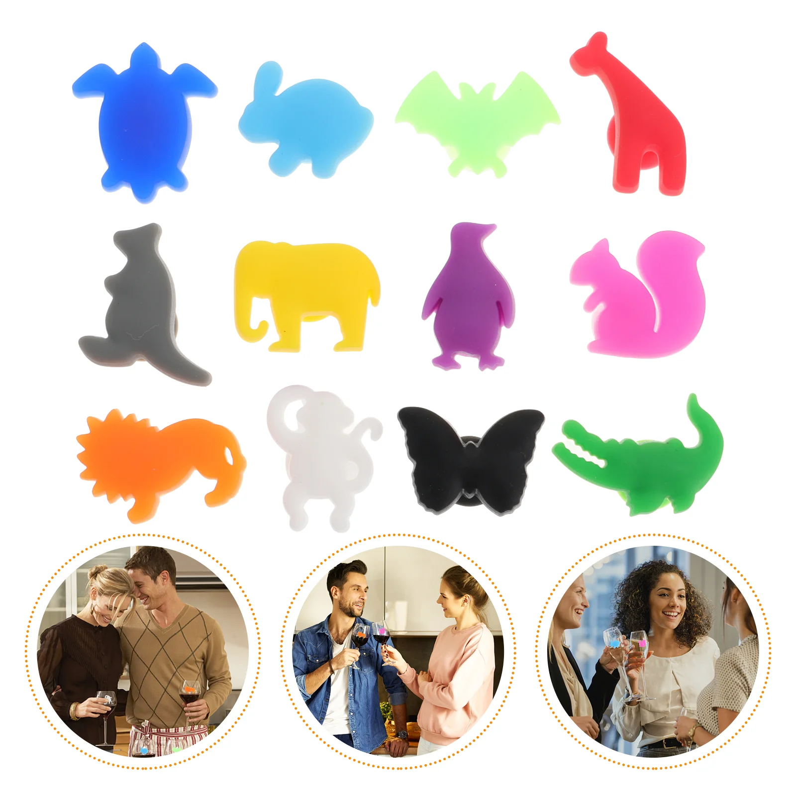 

Glass Markers Cup Drink Charms Marker Bottle Tags Silicone Champagne Animal Identifiers Drinking Suction Sign Partytag Portable