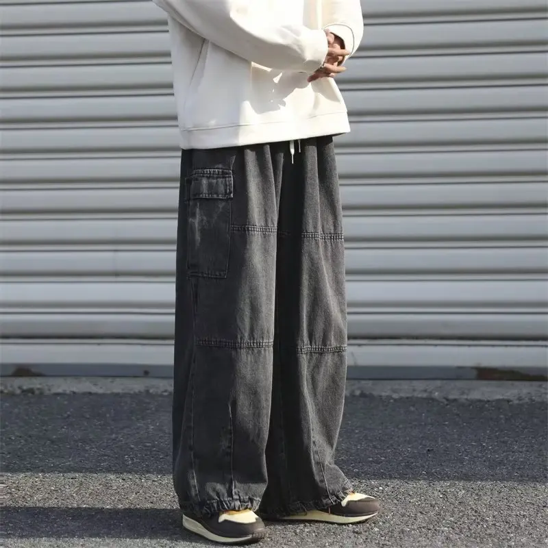 DEEPTOWN Classic Baggy Jeans Men Japanese Denim Oversize Pants Black Wide Leg Trousers Male Loose Casual Streetwear Hip Hop