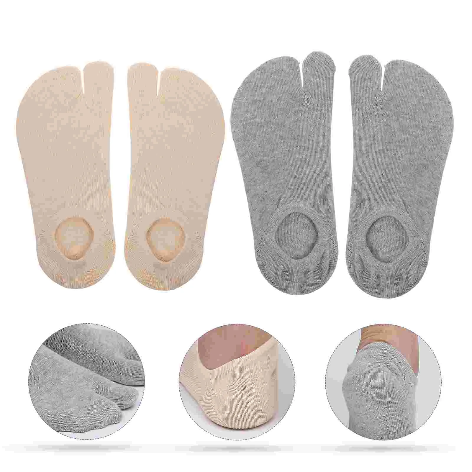 

2 Pairs Sock Short Toe Split Womens Low Cut Socks Yoga Home Cotton Floor Miss Invisible