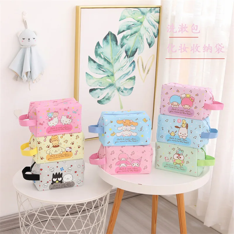 

Anime Kawaii Cinnamoroll My Melody Hello Kitty Pochacco Portable Travel Cosmetic Storage Bag Large-capacity Leather Wash Bag