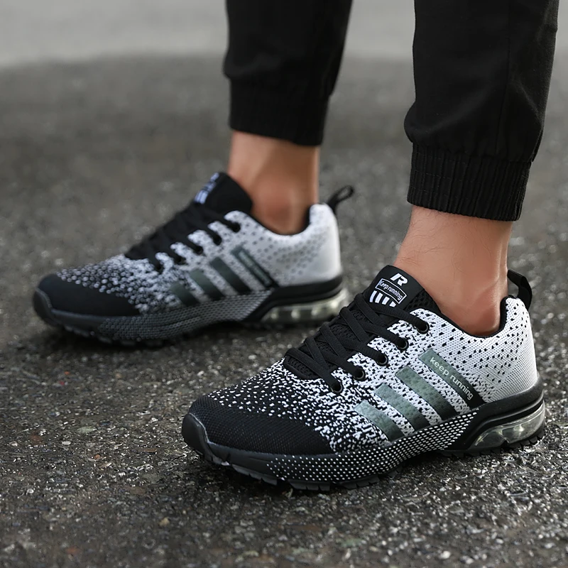Running Shoes Mens Sneakers Fitness Shoes Breathable Air Cushion Outdoor Platform Flying Woven Lace-Up Shoes Sports Shoes