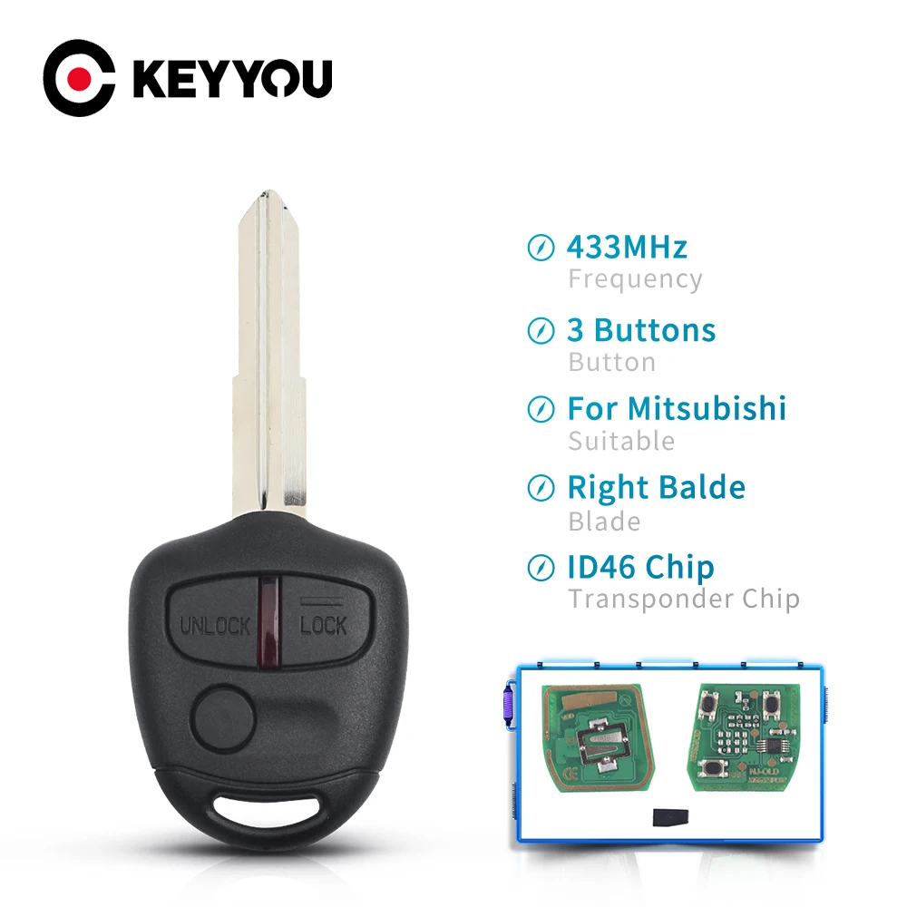 

KEYYOU 433MHz 2/3 Buttons Car Remote Key ID46 Chip For MITSUBISHI Outlander Pajero Triton ASX Lancer Shogun MIT8 MIT11 Blade