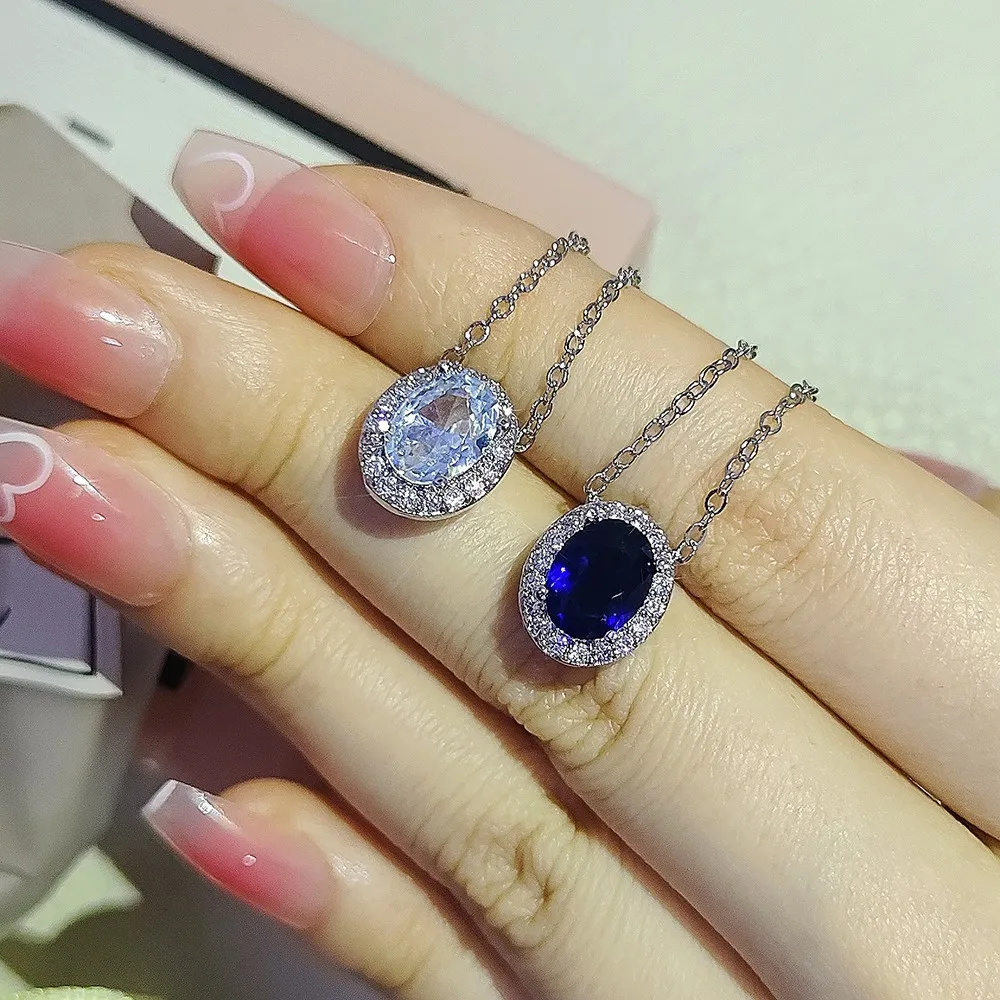 

Женское ожерелье из серебра 2023 пробы, с голубым и белым цирконом