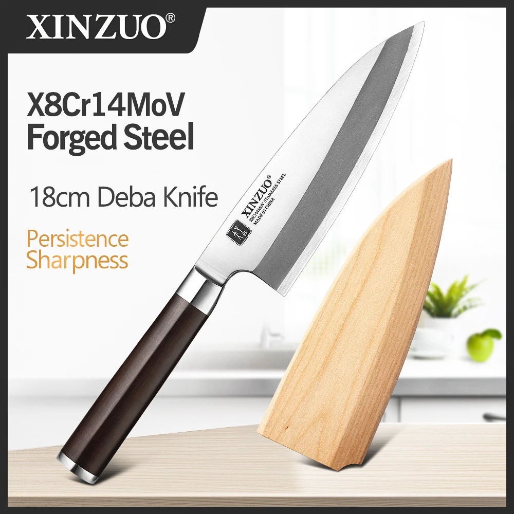 

XINZUO Pro 180mm Gyuto Knife High Carbon X8Cr14MoV Forged Steel 58±2 HRC Deba Fish Head Knife Ebony Handle Upgrade Design