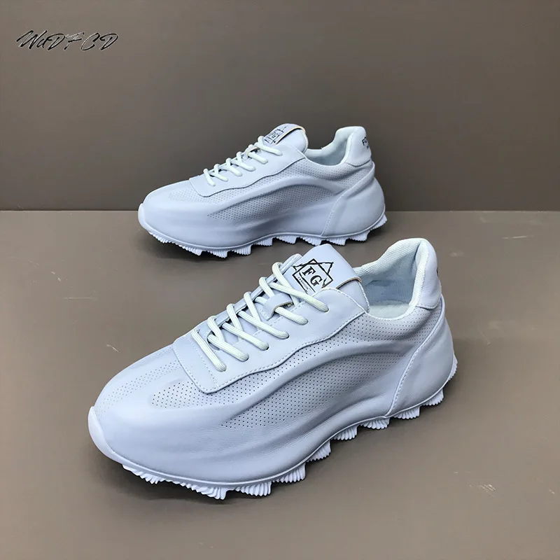 

Men Luxury Chunky Sneaker Fashion Casual Genuine Leather Cowhide Breathable Increased Internal Cover Bottom Platform Board Shoes