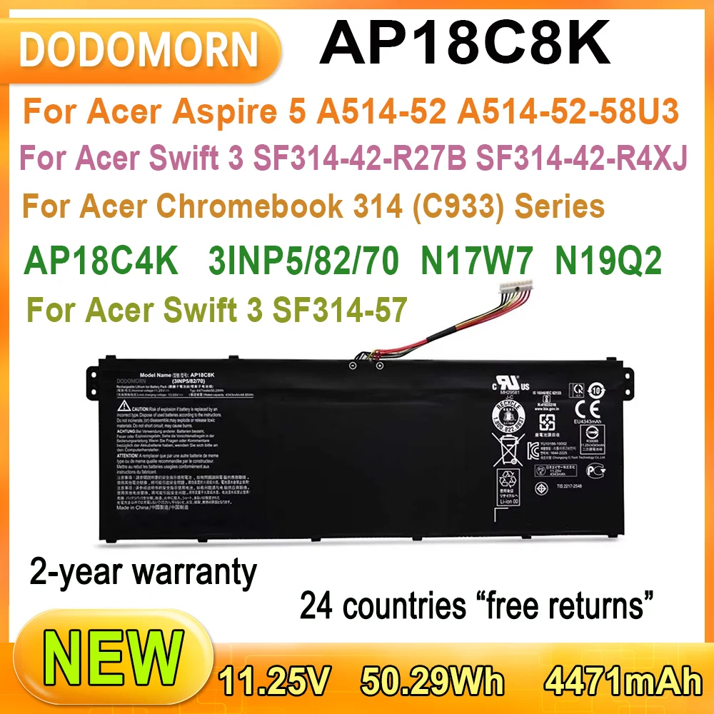 Новый аккумулятор для ноутбука AP18C8K Acer Aspire 5 A514-52-58U3 Swift 3 SF314-42-R27B/R4XJ SF314-57/57G/58/58G/58XS/523B