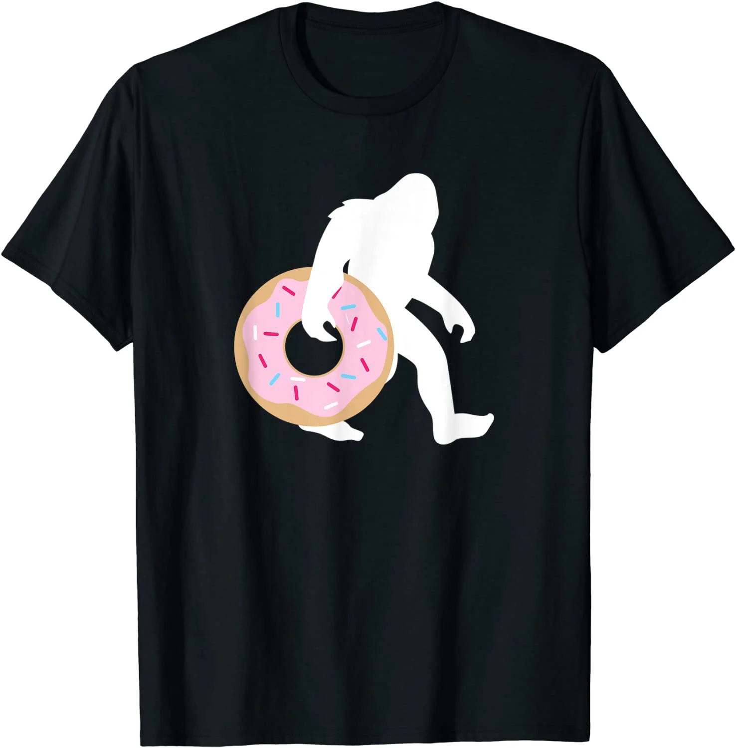 

Bigfoot Carrying Donut Funny Cute Sprinkle Sasquatch Gift T-Shirt