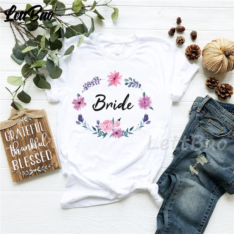 

Sexy Girls Flower Bachelorette Party Brides Honor T-shirt Wedding Bridesmaid Women Team Top Cool Female Camiseta Mujer Aesthetic