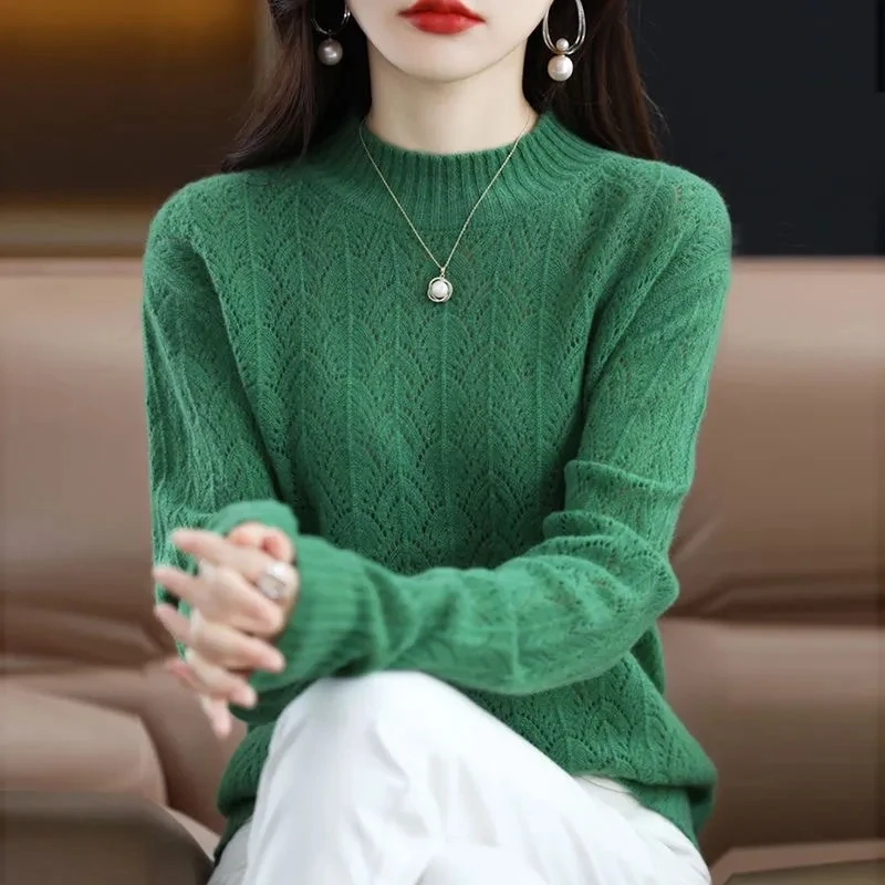 Демисезонный пуловер из 100% мериносовой шерсти с ложным воротником свитер