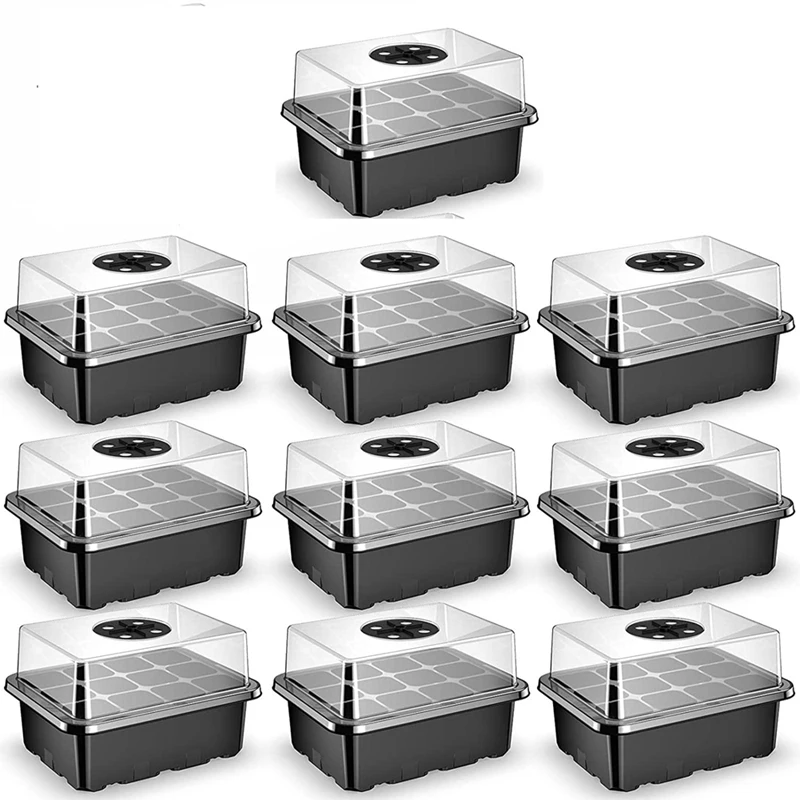 

10PCS 12Cells Reusable Seed Tray With Air Vent Humidity Dome And Drain Hole For Greenhouse Propagator Station Seeding