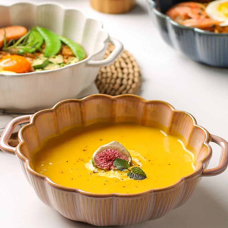 

Kawashima Japanese Two-Ear Home 2022 New Internet Celebrity Large Ceramic Soup Noodle Bowl INS Wind Tableware