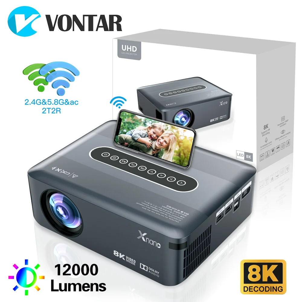V VONTAR 8K Decoding Smart Projector 4k 1080p Full HD1920*1080P LCD projector Android 9 2T2RWifi Video LED Home Theater Xnano X1