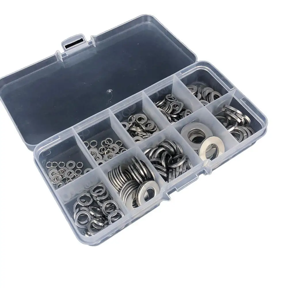 

260Pcs Stainless Steel M2.5-M10 Washers Combination High Hardness Wear-resistant Flat Washers +Spring Lock Washers Handware Tool