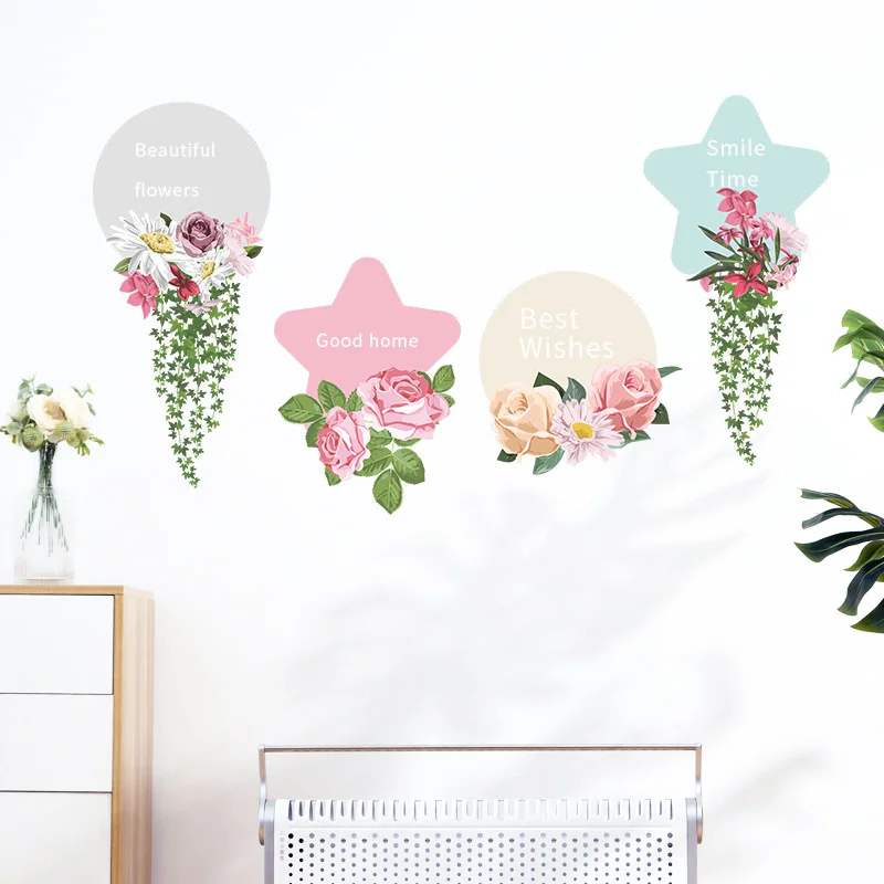 

2022 New Home Decor Flower Leaf Pendant English Slogan Wall Stickers Ins Sytle Bedroom Fresh Decoration Patoral Simple Stickers