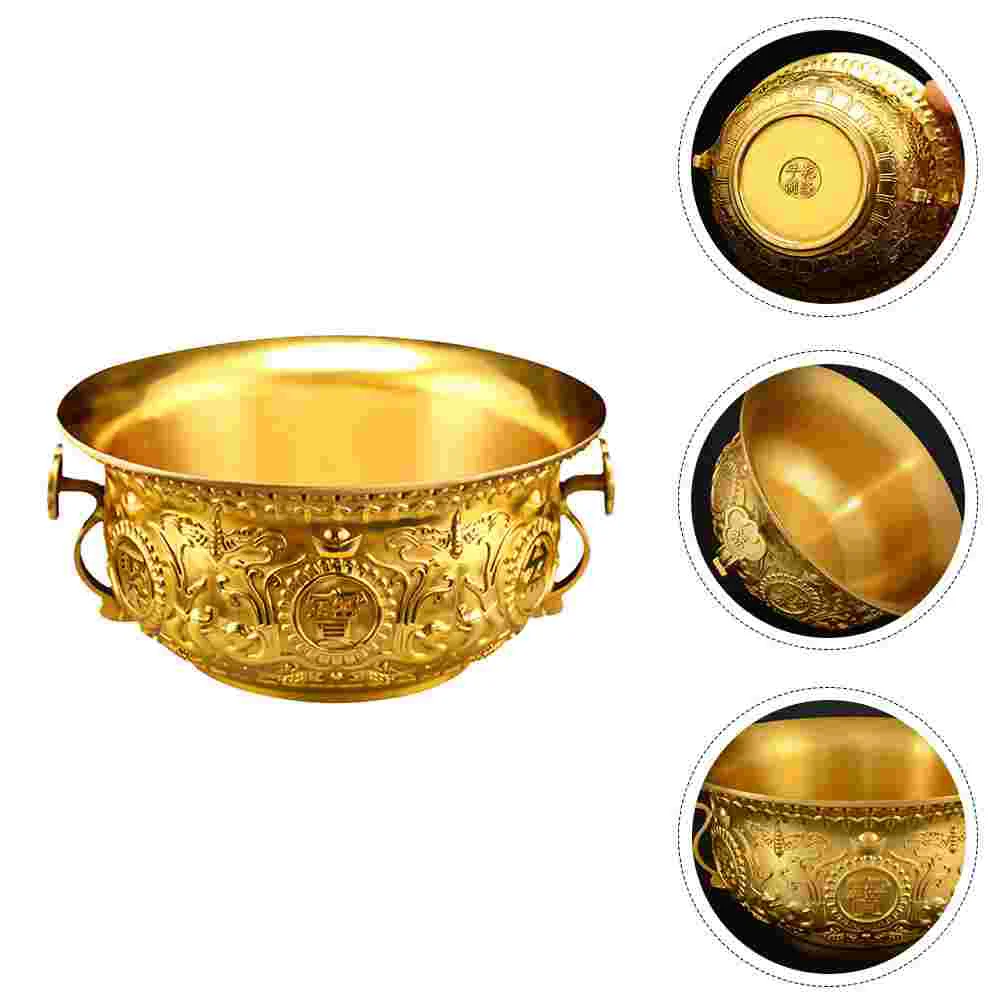 

Bowltreasure Offering Brass Basin Copper Golden Decoration Chinese Money Incensegold Decorative Desktop Metal Cornucopia
