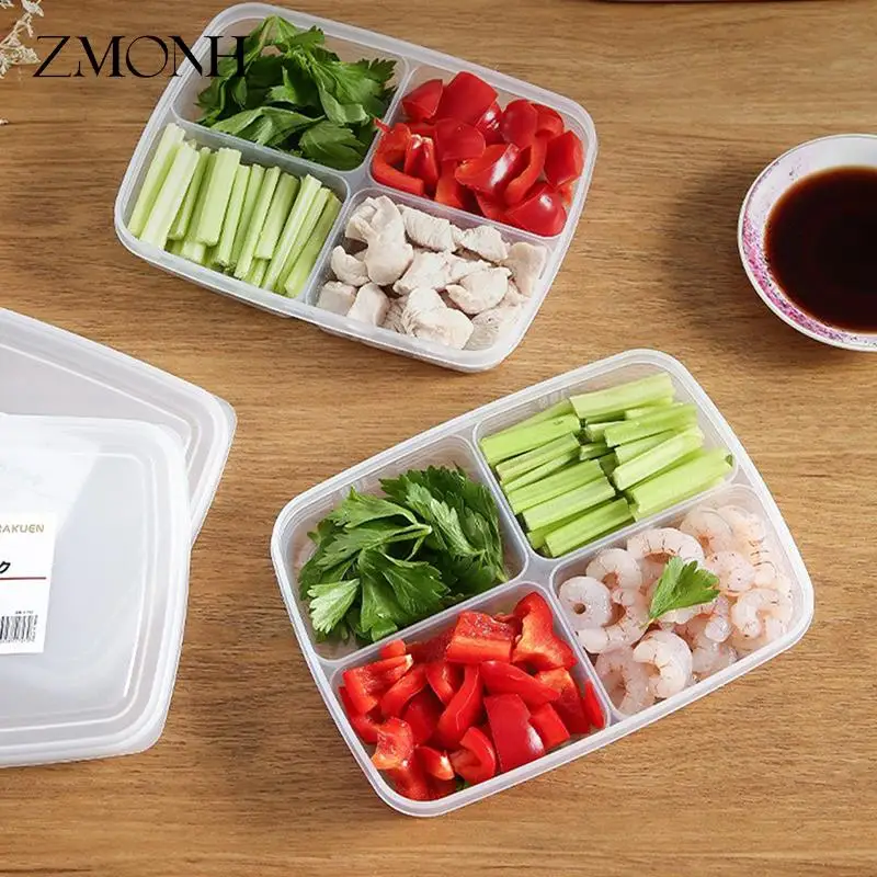 

4 Grids Food Preparation Storage Box Compartment Refrigerator Freezer Sub-Packed Meat Onion Ginger Dishes Crisper Freezer Box