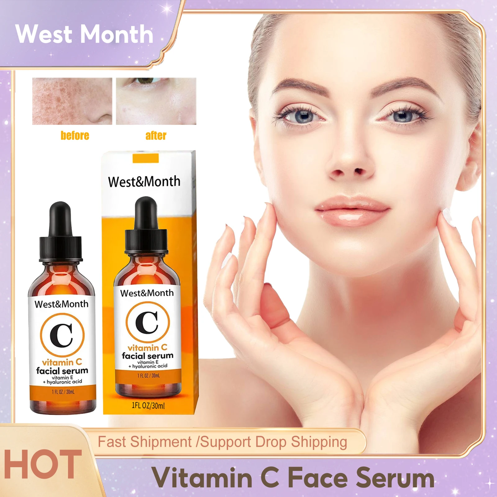 

Vitamin C Facial Serum Reduce Black Spots Anti Aging Improve Dullness Fade Pigmentation Melasma Brighten Hyaluronic Acid Essence