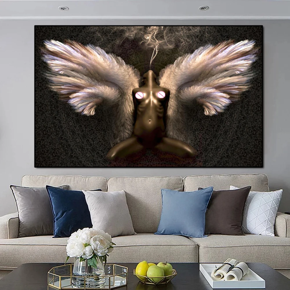 

Абстрактная Обнаженная женщина с крыльями, настенный художественный постер, фантазия, голая ангельская Картина на холсте для гостиной, Современный домашний декор