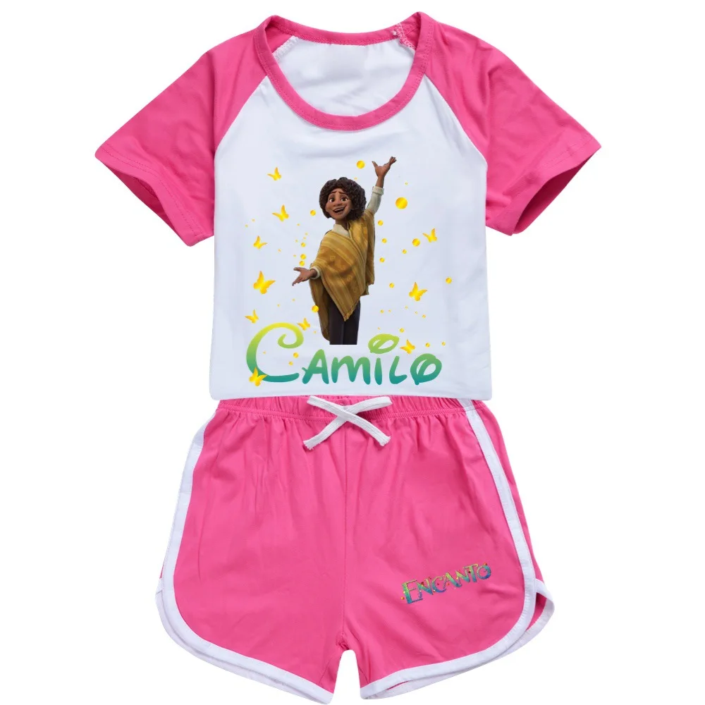 

2022 Summer Disney Encanto Cartoon Print Kids Sports Girl Boy T Shirt + Pants 2 Piece Clothing Set Pajamas