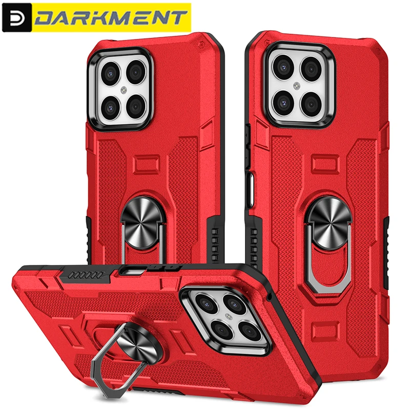 

For Huawei Honor X7 X8 X9 Solid Color Bracket Phone Case Armor Cellphone Shell Shockproof Car Holder Magnetic Ring Back Cover
