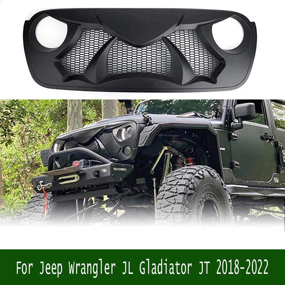 

For Jeep Wrangler JL Gladiator JT 2018-2022 ABS Offroad 4x4 Car Accessories Spedking Front Bumper Mesh Grille Racing Grills Fit