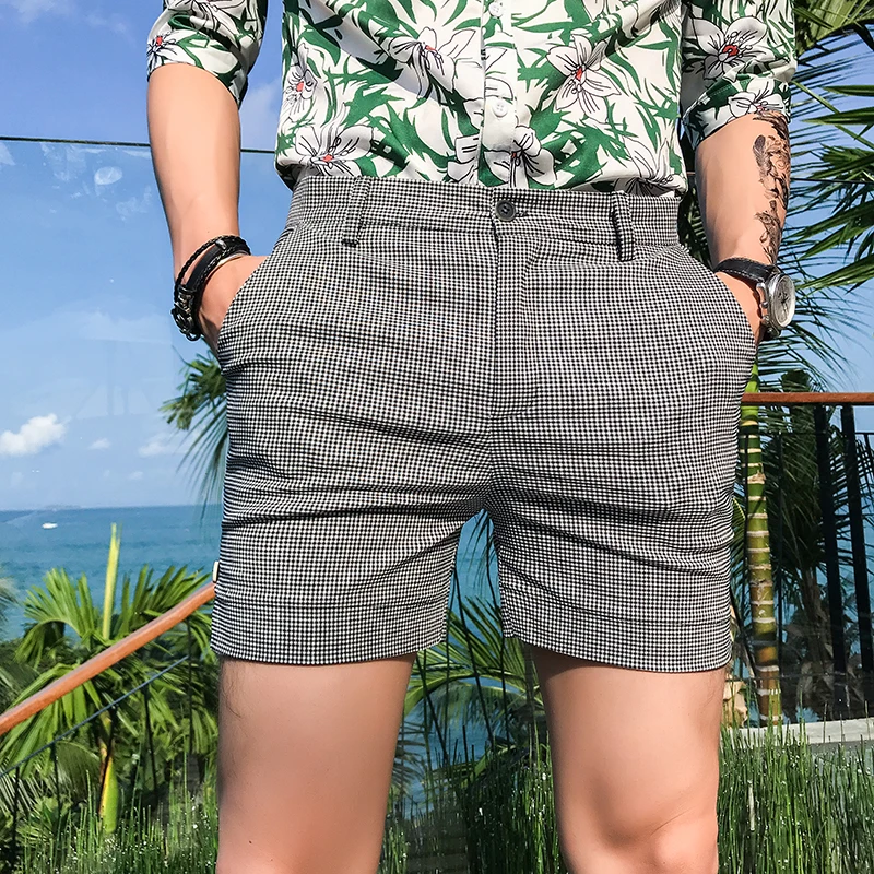 

2022 Men's Summer Korean Fashion Thin Casual Pockets Shorts Male New Slim Fit Plaid Shorts Men High Waist Suit Shorts G88