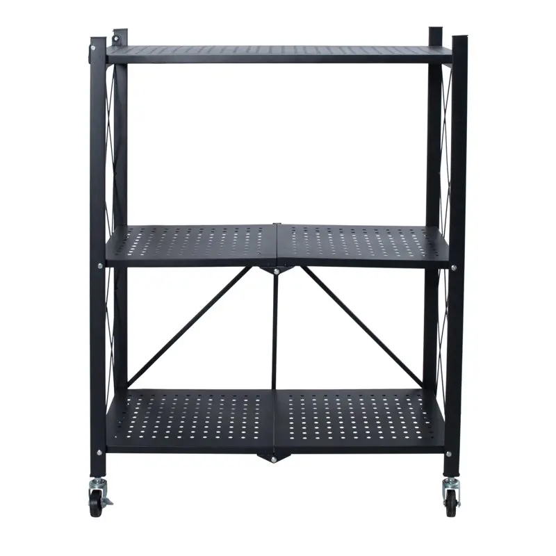 

Foldable Metal Storage Shelves with Wheels in Black, Adult-Sized and Perfect for Kitchen or Laundry Room - Up to 156 Chars.