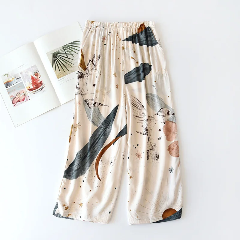 Homewear Pants Summer Casual Pyjama For Mom Cozy Plus Sleepwear Ventilate Soft Cotton Flower Print Pant