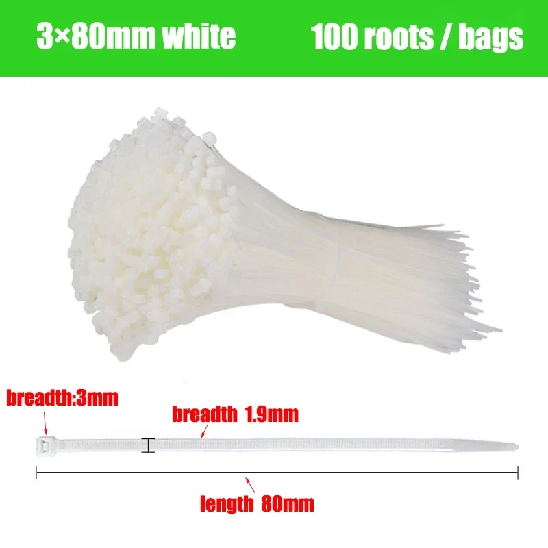 Нейлоновые кабельные стяжки 3*200, черные и белые, 100 шт