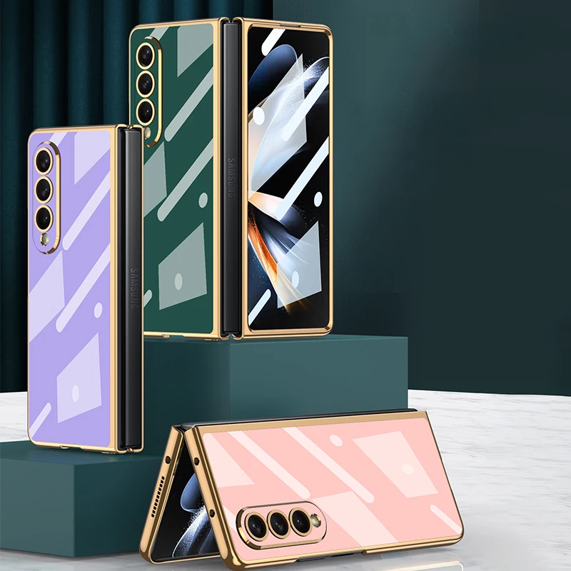 

Однотонный Твердый чехол с покрытием для Samsung Galaxy Z Fold 4 5G Fold4, ударопрочный защитный чехол с защитной пленкой для переднего экрана