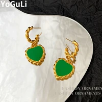 fashion jewelry green enamel heart earrings popular design sweet temperament high quality brass metal drop earrings for women