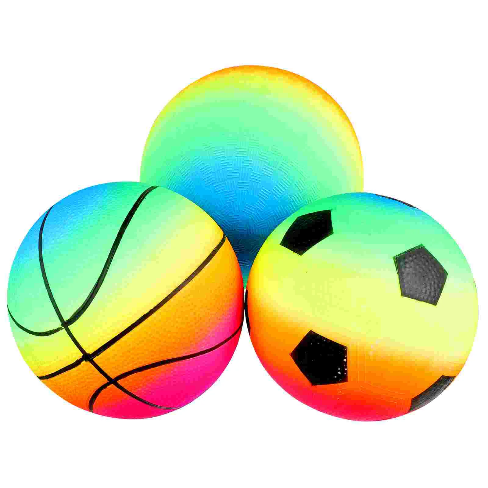 

3 Pcs Inflatable Toy Ball Kids Outdoor Pool Flapping PVC Kickball Playing The Summer Bounce Rainbow Color Handball Beach Child