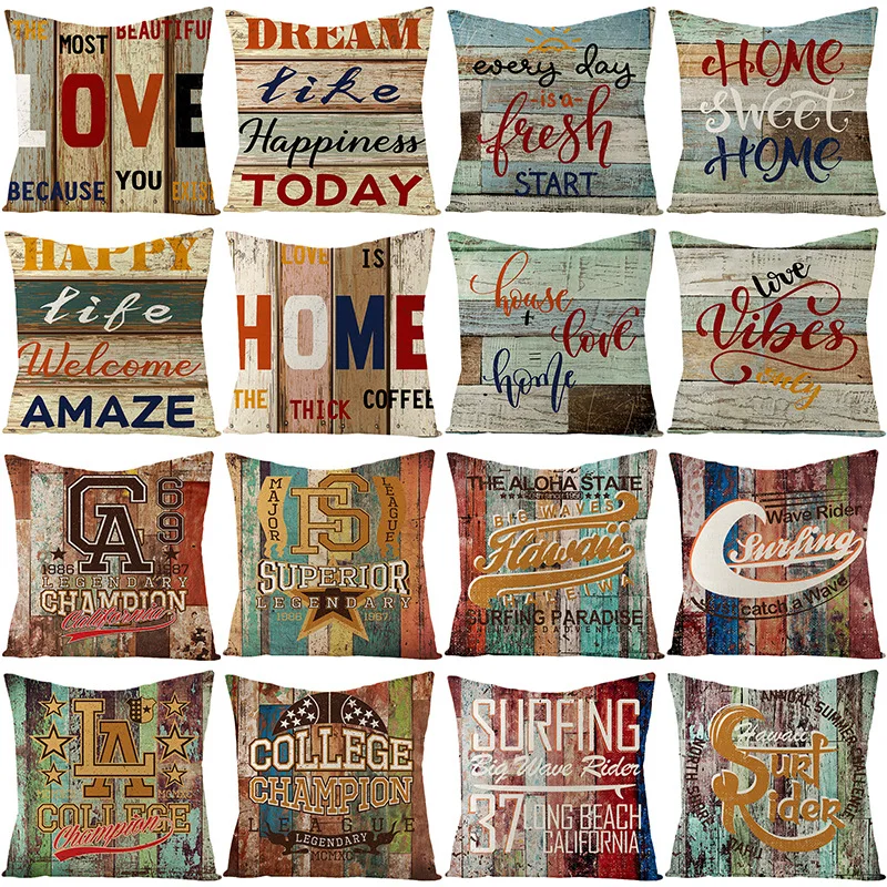 Vintage Industry Style Cushion Cover 45x45cm Square Throw Pillow Cover Living Room Decorations Letter Linen Pillowcase for Couch