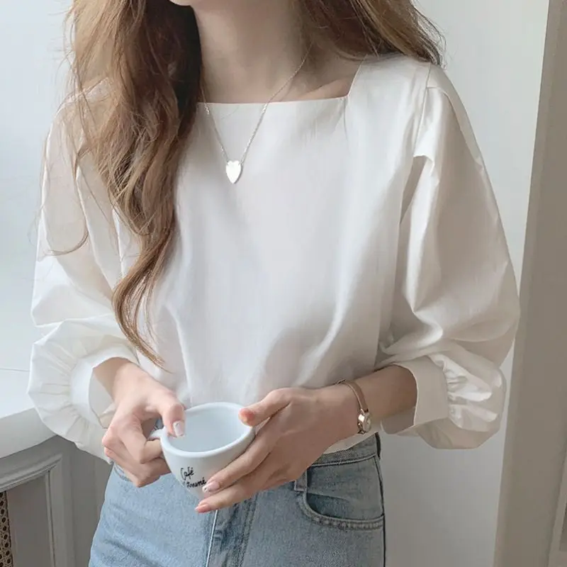 

Solid Color Shirt Autumn New Women's Collar Pullover Long Sleeve Top