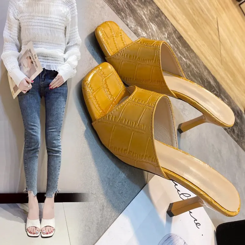 

New fashion simple sandals women's shoes square toe high heels stiletto half support sandals women shoes fashion shoes