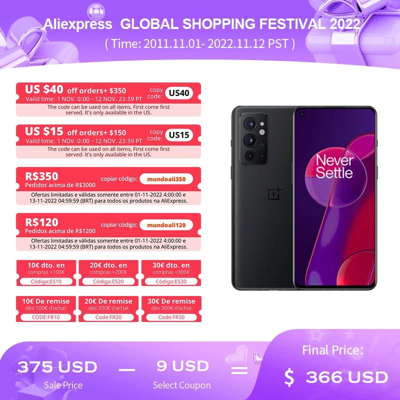 OnePlus 9RT 9 RT 5G Mobile Phone 6.62 inch 120Hz AMOLED Snapdragon 888 Octa Core 65W Flash Charge 50MP Camera